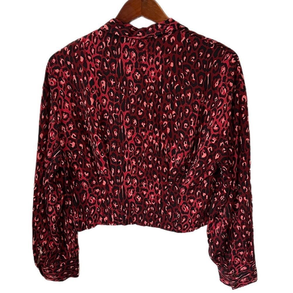Zara Leopard Print Long Sleeve Button Down Crop Top - Picture 4 of 9